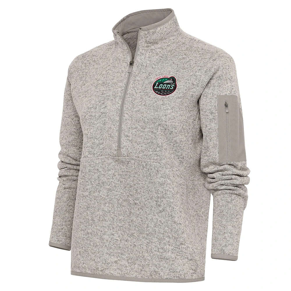 Women's Antigua Oatmeal Great Lakes Loons Fortune Half-Zip Pullover Jacket