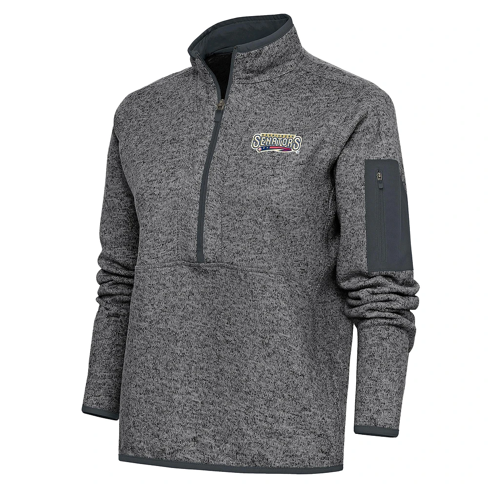 Women's Antigua Heather Charcoal Harrisburg Senators Fortune Half-Zip Pullover Jacket