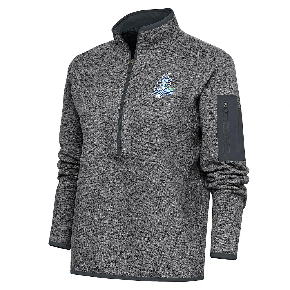 Women's Antigua Heather Charcoal Hartford Yard Goats Fortune Half-Zip Pullover Jacket