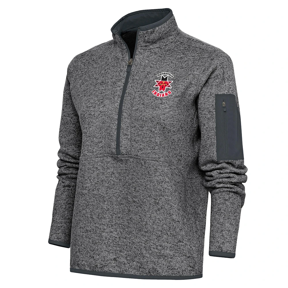 Women's Antigua Heather Charcoal Indianapolis Indians Fortune Half-Zip Pullover Jacket