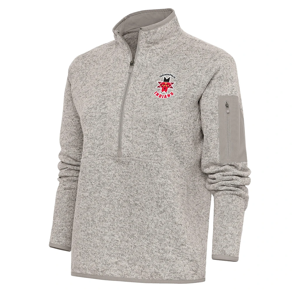 Women's Antigua Oatmeal Indianapolis Indians Fortune Half-Zip Pullover Jacket