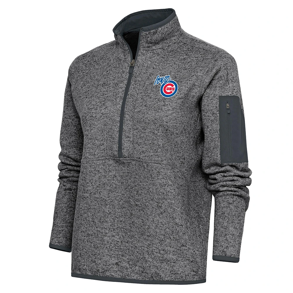 Women's Antigua Heather Charcoal Iowa Cubs Fortune Half-Zip Pullover Jacket
