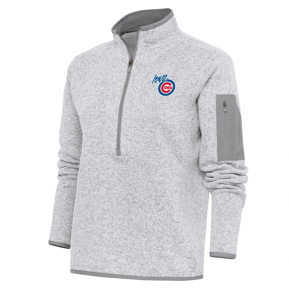 Women's Antigua Heather Gray Iowa Cubs Fortune Half-Zip Pullover Jacket