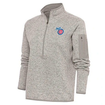 Women's Antigua Oatmeal Iowa Cubs Fortune Half-Zip Pullover Jacket