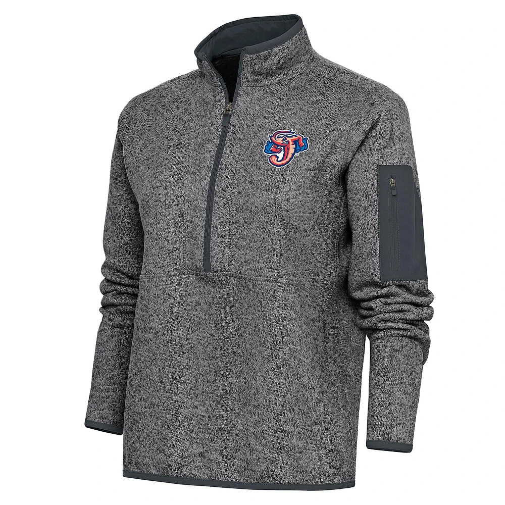 Women's Antigua Heather Charcoal Jacksonville Jumbo Shrimp Fortune Half-Zip Pullover Jacket