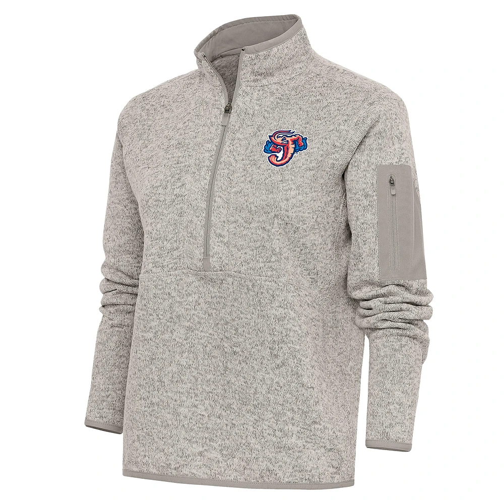Women's Antigua Oatmeal Jacksonville Jumbo Shrimp Fortune Half-Zip Pullover Jacket