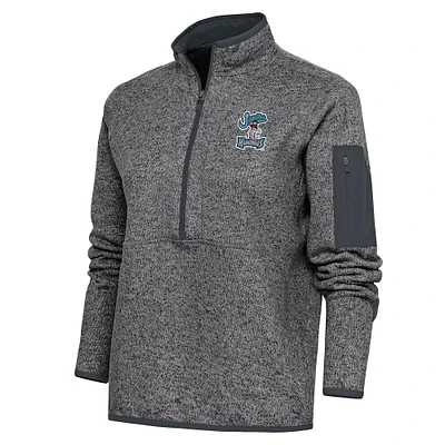 Women's Antigua Heather Charcoal Jupiter Hammerheads Fortune Half-Zip Pullover Jacket