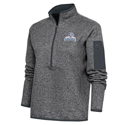 Women's Antigua Heather Charcoal Lehigh Valley IronPigs Fortune Half-Zip Pullover Jacket
