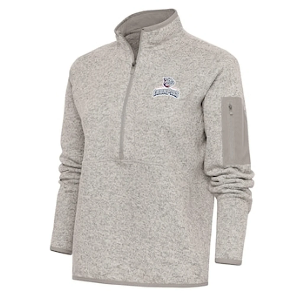 Women's Antigua Oatmeal Lehigh Valley IronPigs Fortune Half-Zip Pullover Jacket