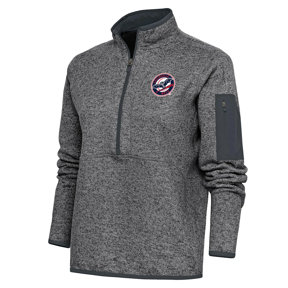 Women's Antigua Heather Charcoal Louisville Bats Fortune Half-Zip Pullover Jacket