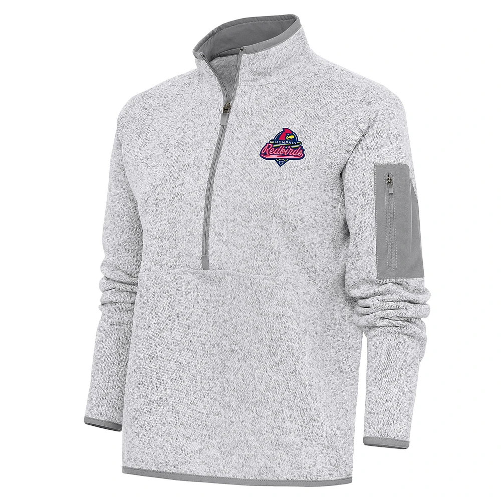 Women's Antigua Heather Gray Memphis Redbirds Fortune Half-Zip Pullover Jacket