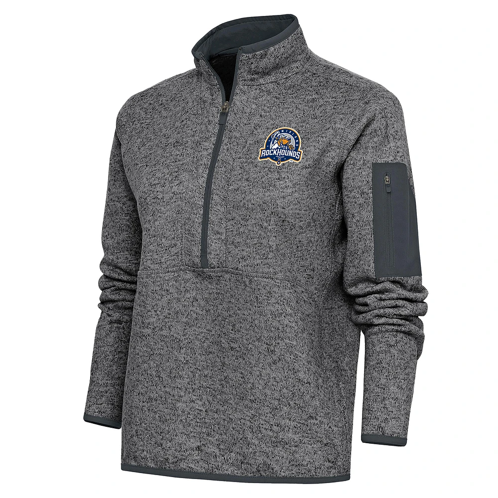 Women's Antigua Heather Charcoal Midland Rockhounds Fortune Half-Zip Pullover Jacket