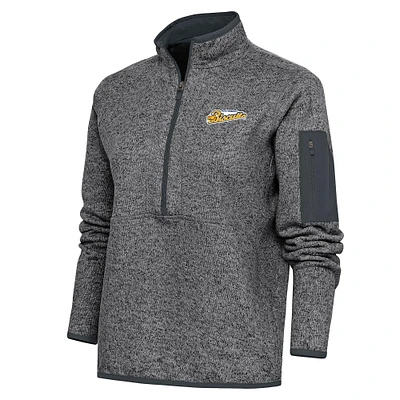 Women's Antigua Heather Charcoal Montgomery Biscuits Fortune Half-Zip Pullover Jacket