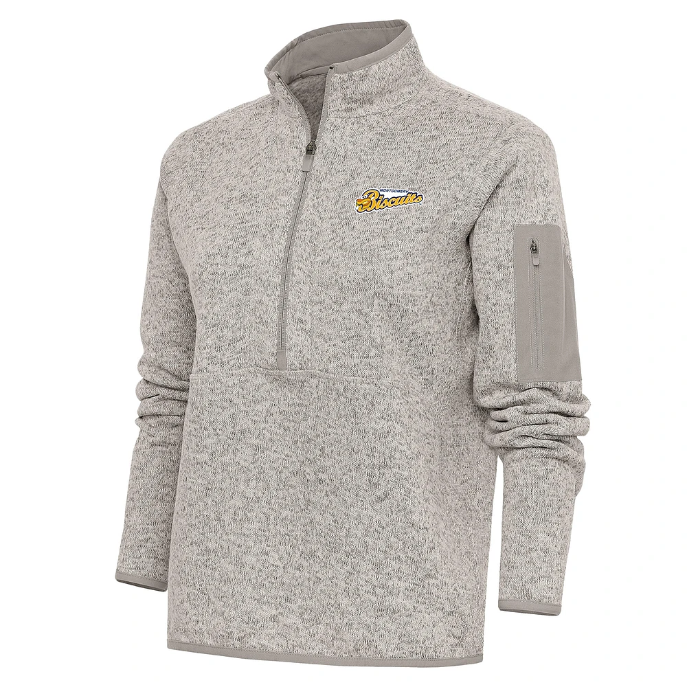 Women's Antigua Oatmeal Montgomery Biscuits Fortune Half-Zip Pullover Jacket