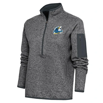 Women's Antigua Heather Charcoal Myrtle Beach Pelicans Fortune Half-Zip Pullover Jacket