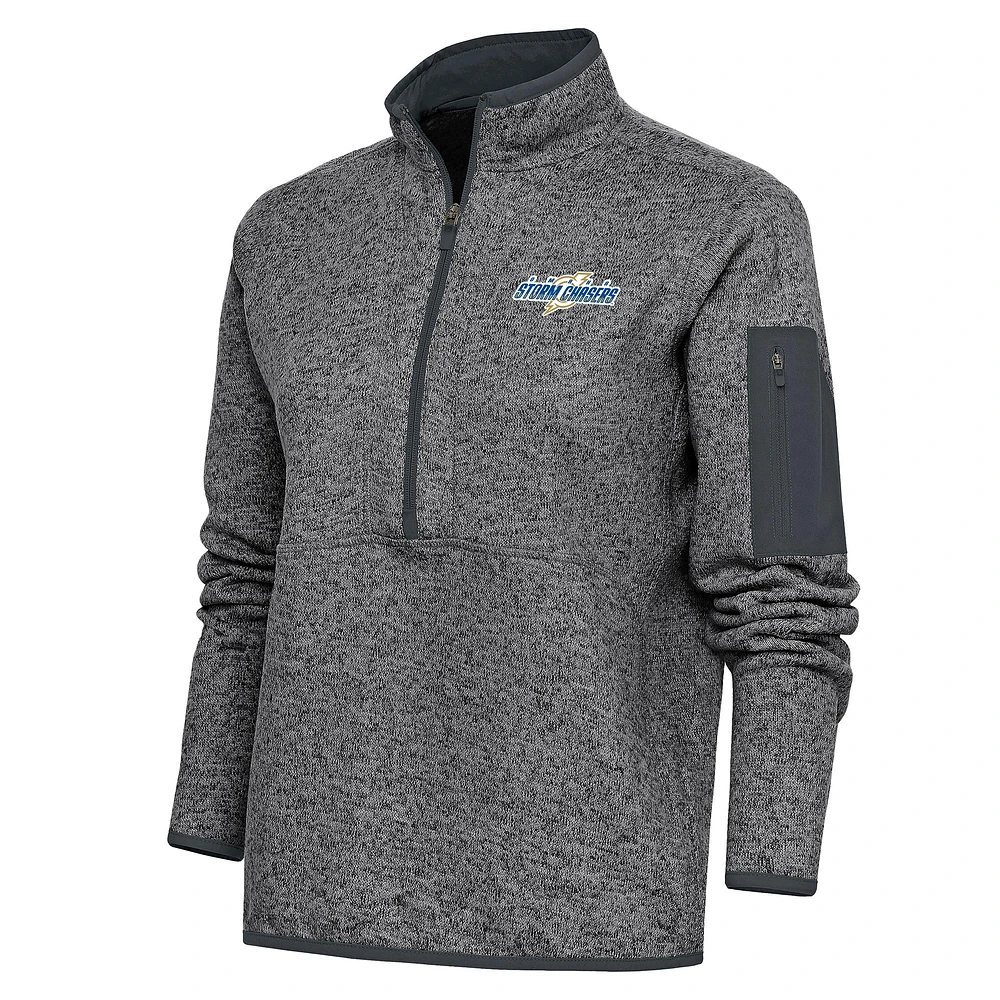 Women's Antigua Heather Charcoal Omaha Storm Chasers Fortune Half-Zip Pullover Jacket