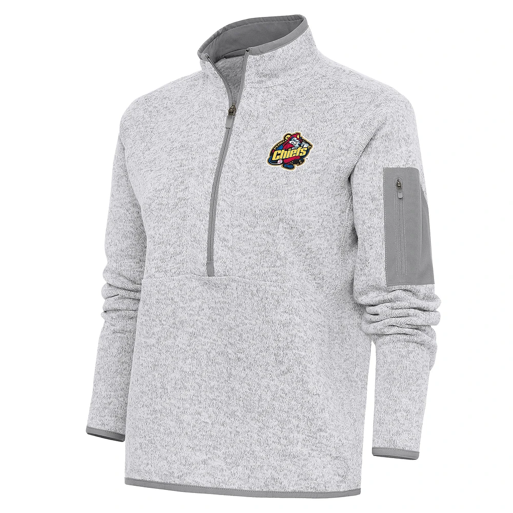 Women's Antigua Heather Gray Peoria Chiefs Fortune Half-Zip Pullover Jacket