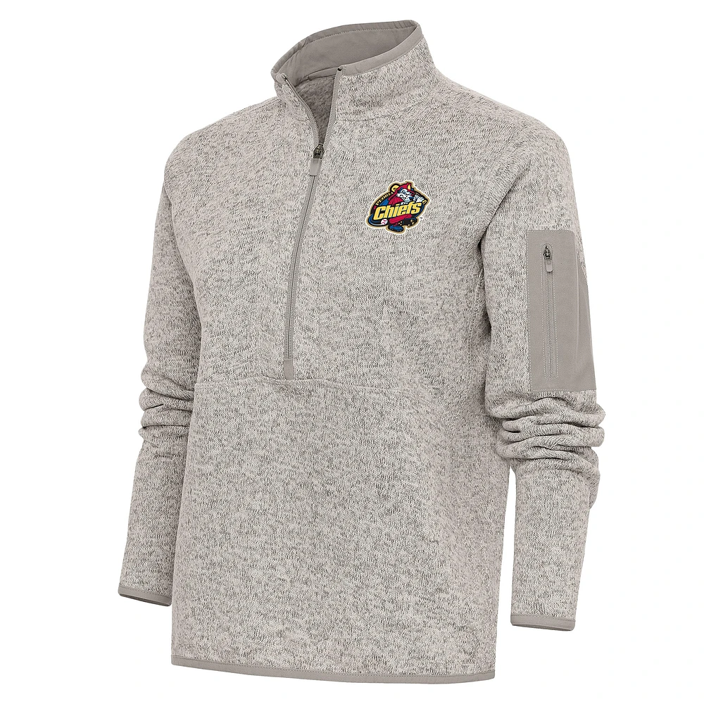 Women's Antigua Oatmeal Peoria Chiefs Fortune Half-Zip Pullover Jacket