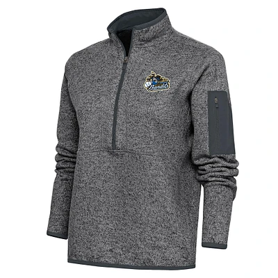 Women's Antigua Heather Charcoal Quad Cities River Bandits Fortune Half-Zip Pullover Jacket