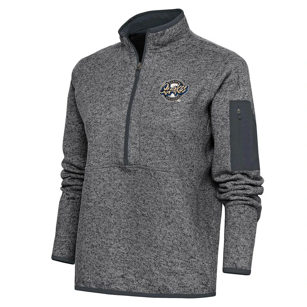 Women's Antigua Heather Charcoal Rancho Cucamonga Quakes Fortune Half-Zip Pullover Jacket