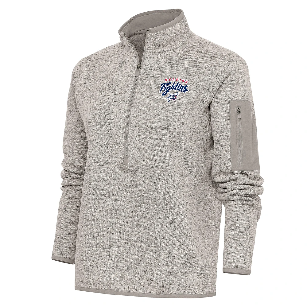 Women's Antigua Oatmeal Reading Phillies Fortune Half-Zip Pullover Jacket