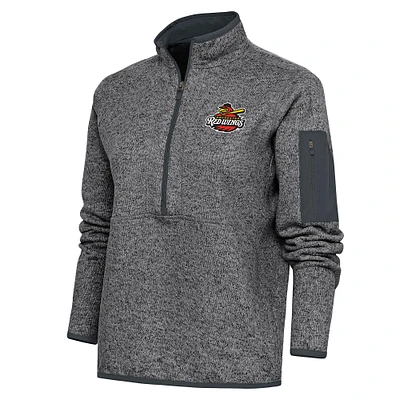 Women's Antigua Heather Charcoal Rochester Red Wings Fortune Half-Zip Pullover Jacket