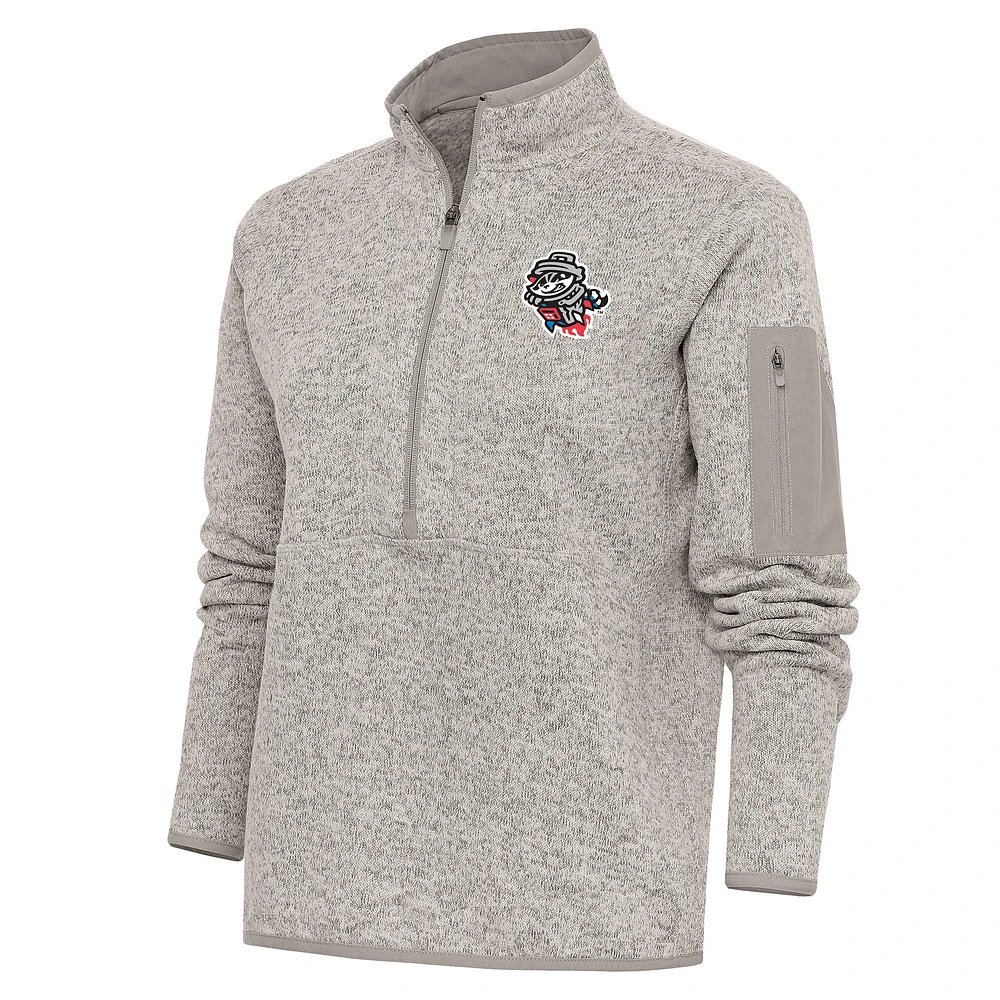 Women's Antigua Oatmeal Rocket City Trash Pandas Fortune Half-Zip Pullover Jacket
