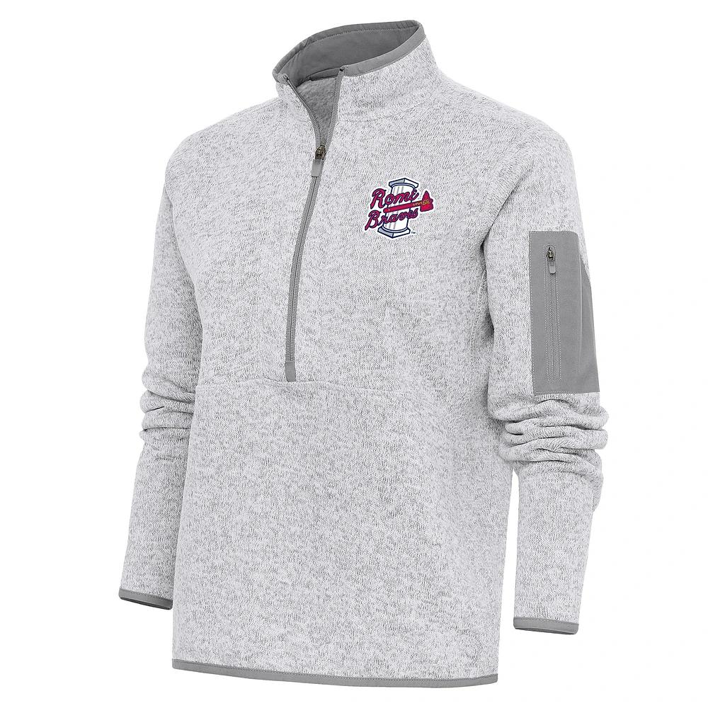 Women's Antigua Heather Gray Rome Braves Fortune Half-Zip Pullover Jacket