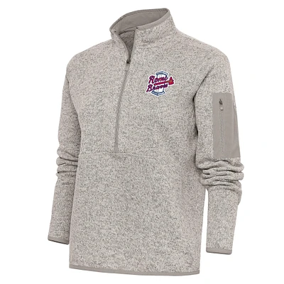 Women's Antigua Oatmeal Rome Braves Fortune Half-Zip Pullover Jacket