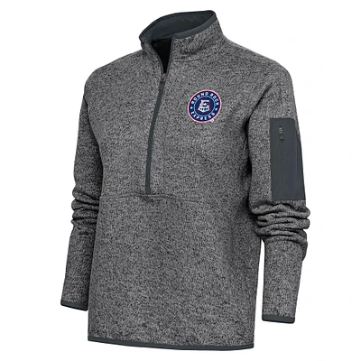 Women's Antigua Heather Charcoal Round Rock Express Fortune Half-Zip Pullover Jacket