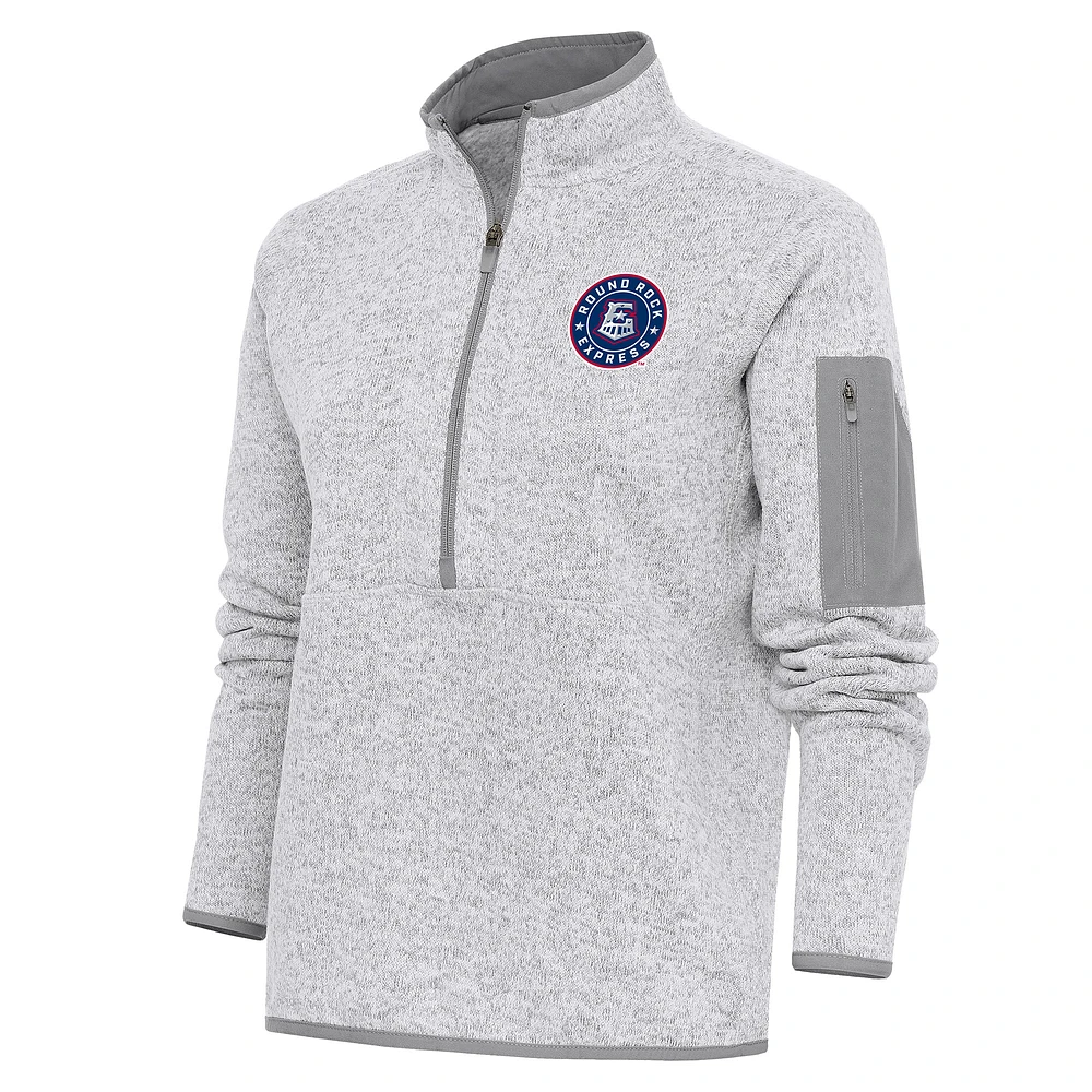 Women's Antigua Heather Gray Round Rock Express Fortune Half-Zip Pullover Jacket