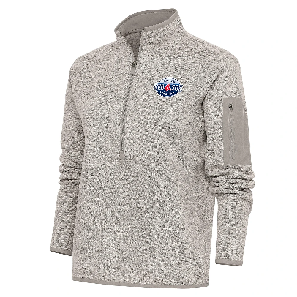 Women's Antigua Oatmeal Salem Red Sox Fortune Half-Zip Pullover Jacket