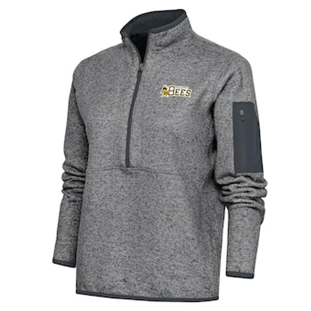 Women's Antigua Heather Charcoal Salt Lake Bees Fortune Half-Zip Pullover Jacket