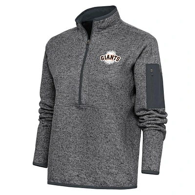 Women's Antigua Heather Charcoal San Jose Giants Fortune Half-Zip Pullover Jacket