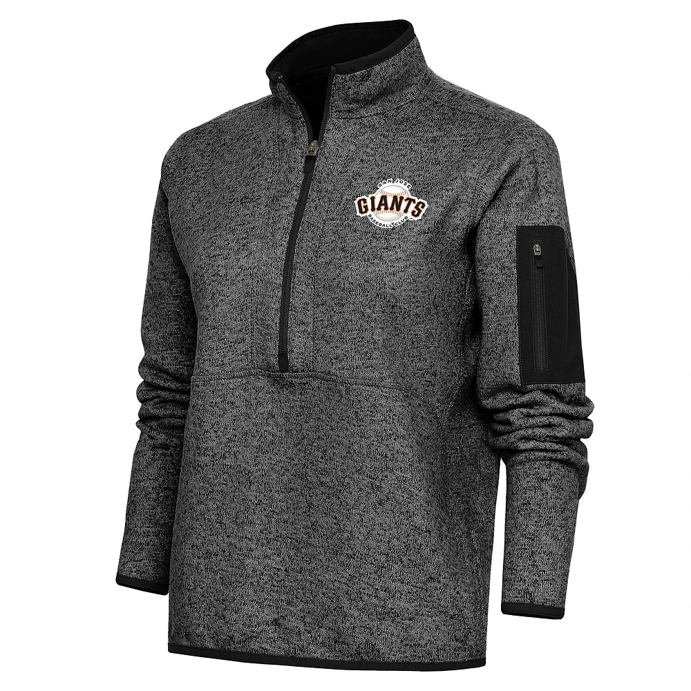 Women's Antigua Heather Black San Jose Giants Fortune Half-Zip Pullover Jacket