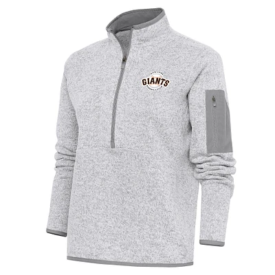 Women's Antigua Heather Gray San Jose Giants Fortune Half-Zip Pullover Jacket