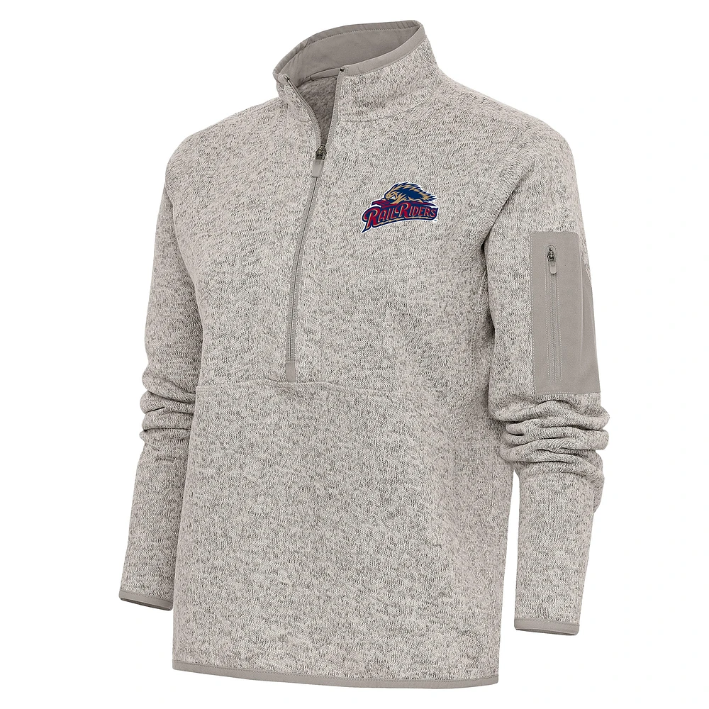 Women's Antigua Oatmeal Scranton Wilkes-Barre RailRiders Fortune Half-Zip Pullover Jacket