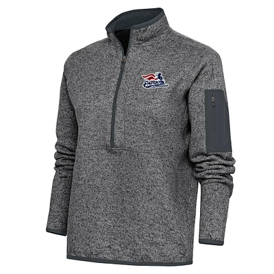 Women's Antigua Heather Charcoal Somerset Patriots Fortune Half-Zip Pullover Jacket
