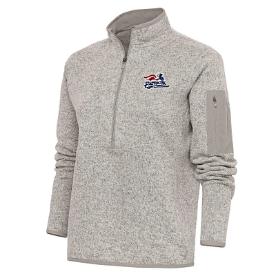 Women's Antigua Oatmeal Somerset Patriots Fortune Half-Zip Pullover Jacket