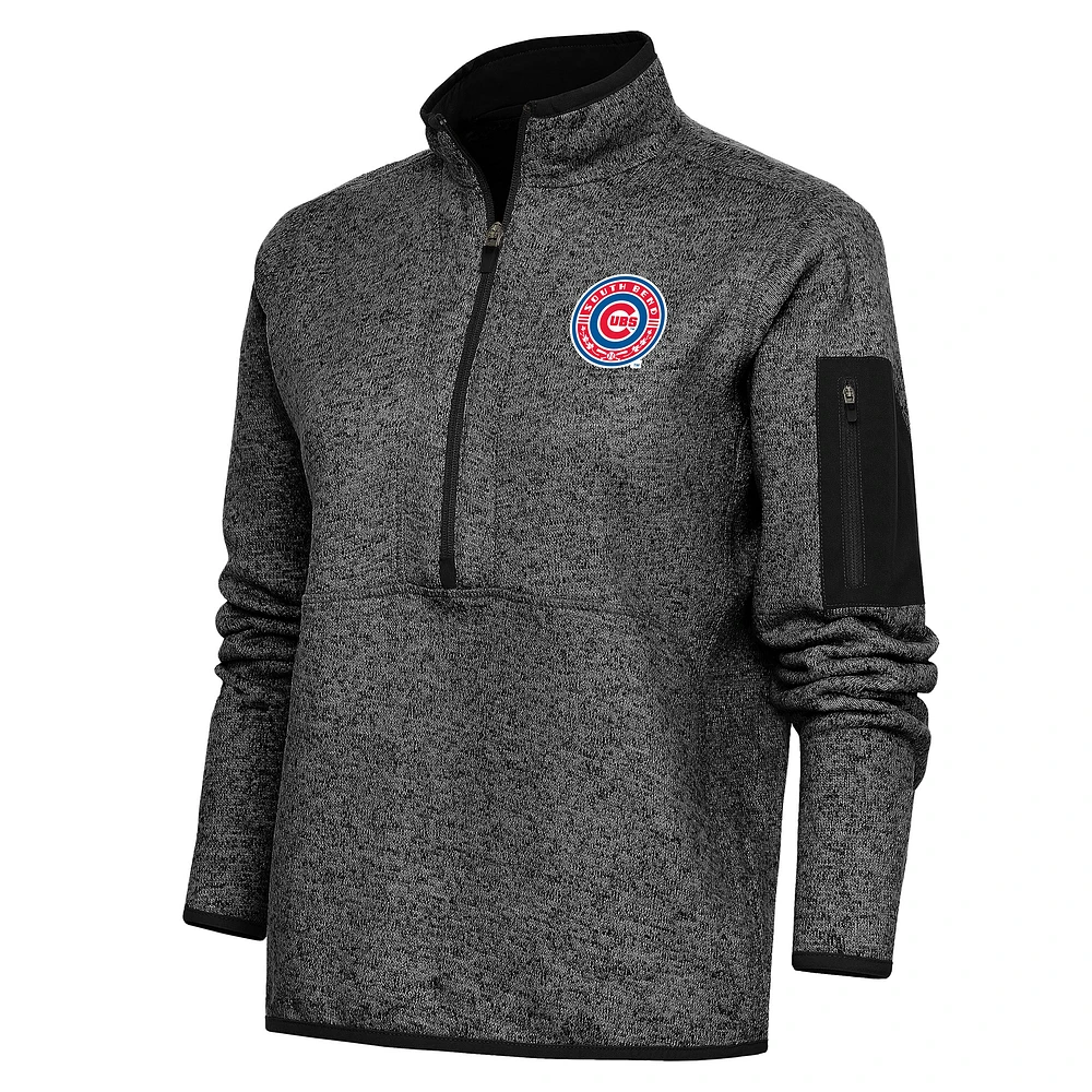 Women's Antigua Heather Black South Bend Cubs Fortune Half-Zip Pullover Jacket