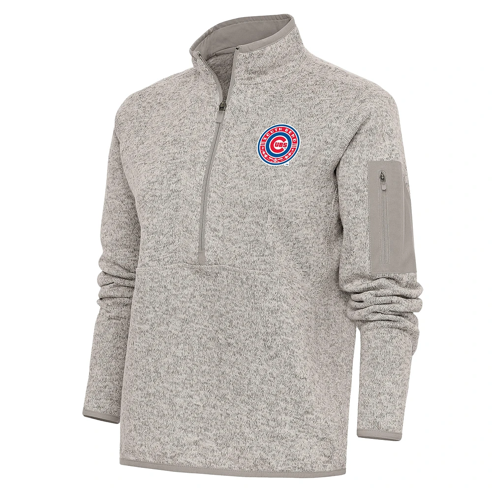 Women's Antigua Oatmeal South Bend Cubs Fortune Half-Zip Pullover Jacket