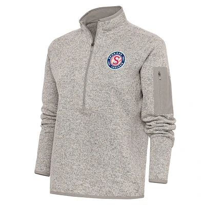 Women's Antigua Oatmeal Spokane Indians Fortune Half-Zip Pullover Jacket