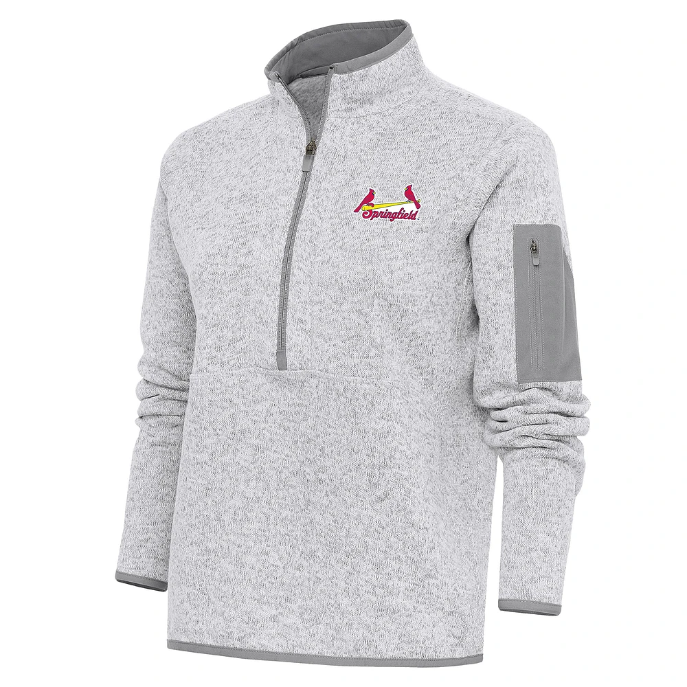 Women's Antigua Heather Gray Springfield Cardinals Fortune Half-Zip Pullover Jacket