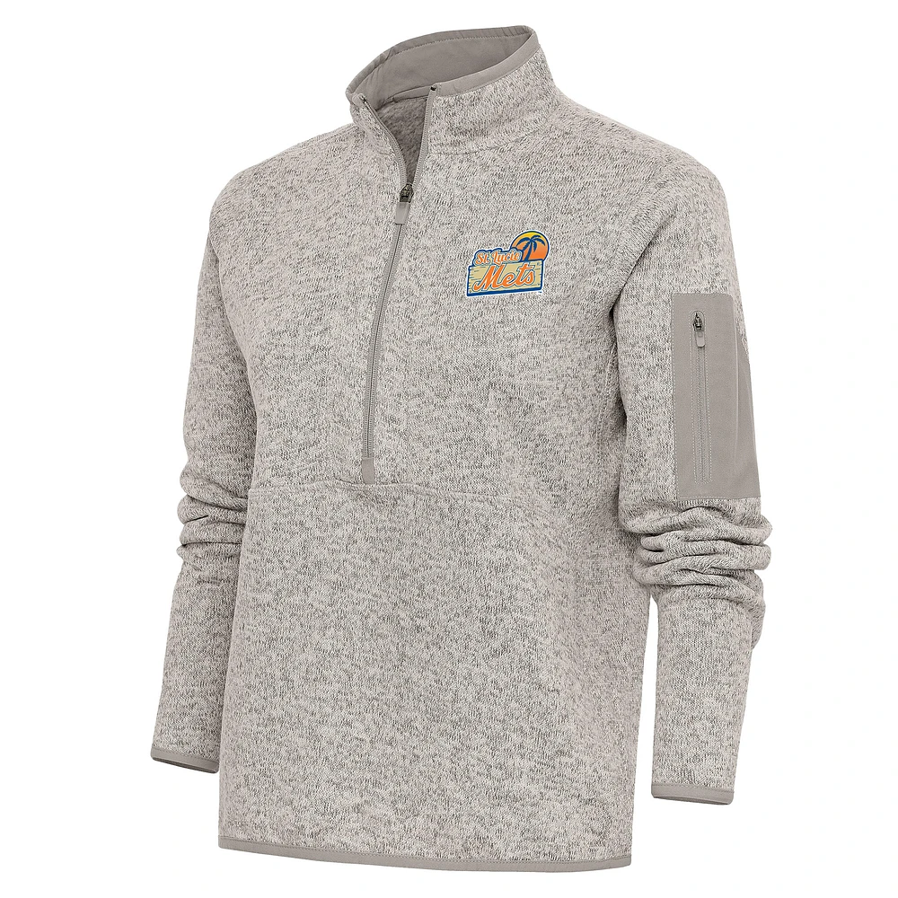 Women's Antigua Oatmeal St. Lucie Mets Fortune Half-Zip Pullover Jacket