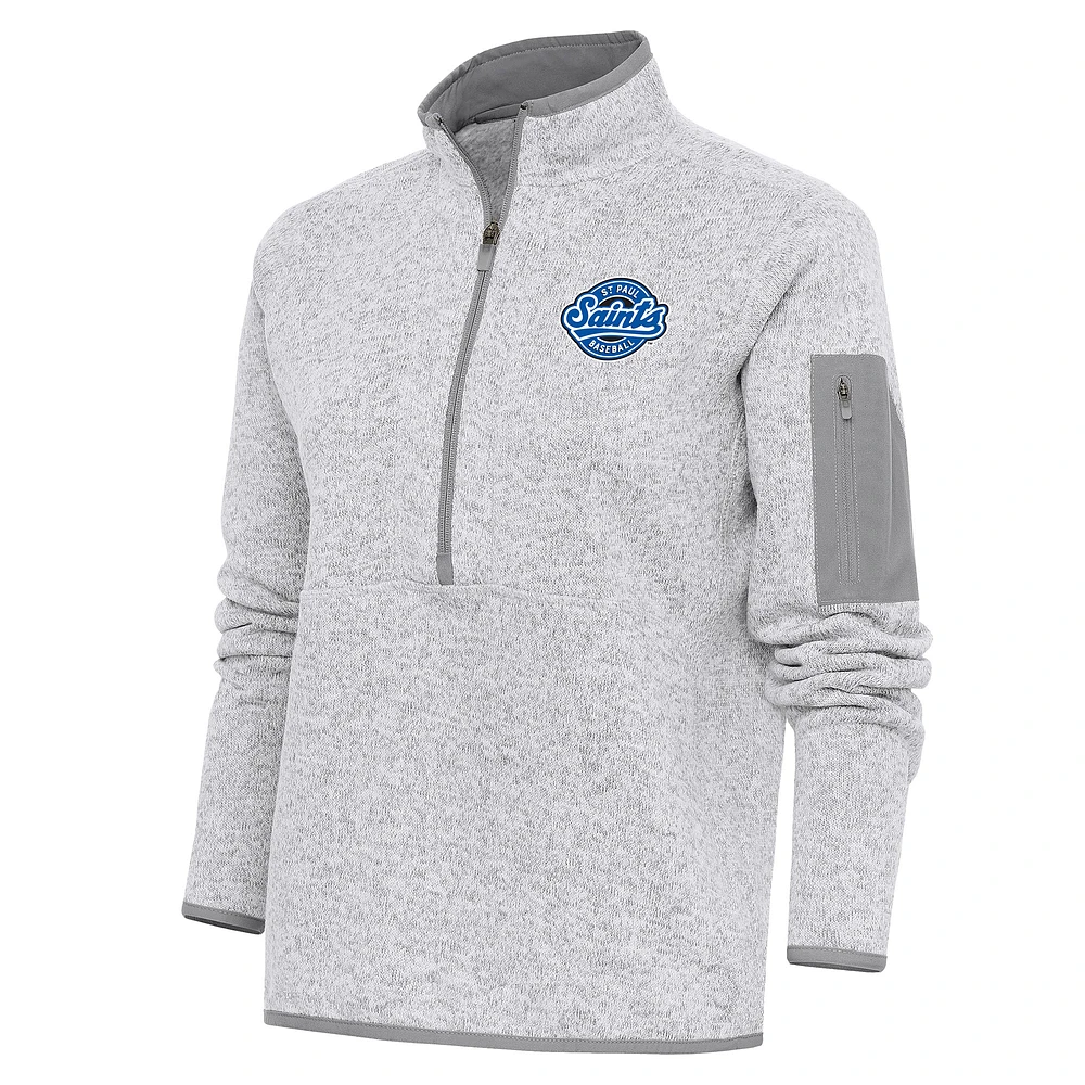 Women's Antigua Heather Gray St. Paul Saints Fortune Half-Zip Pullover Jacket
