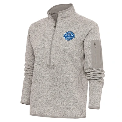 Women's Antigua Oatmeal St. Paul Saints Fortune Half-Zip Pullover Jacket