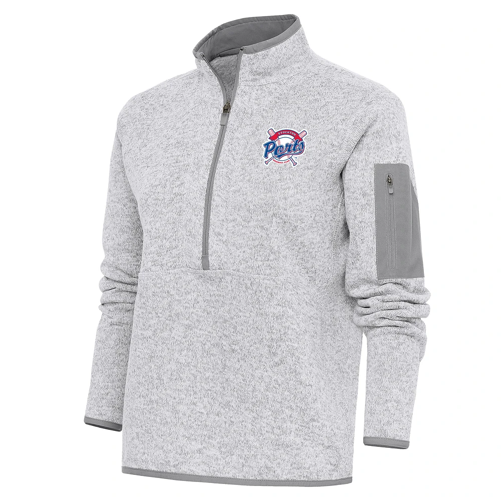 Women's Antigua Heather Gray Stockton Ports Fortune Half-Zip Pullover Jacket