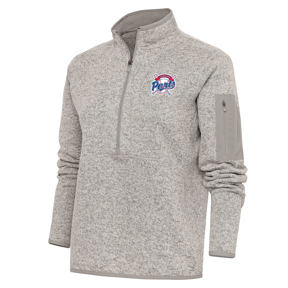 Women's Antigua Oatmeal Stockton Ports Fortune Half-Zip Pullover Jacket