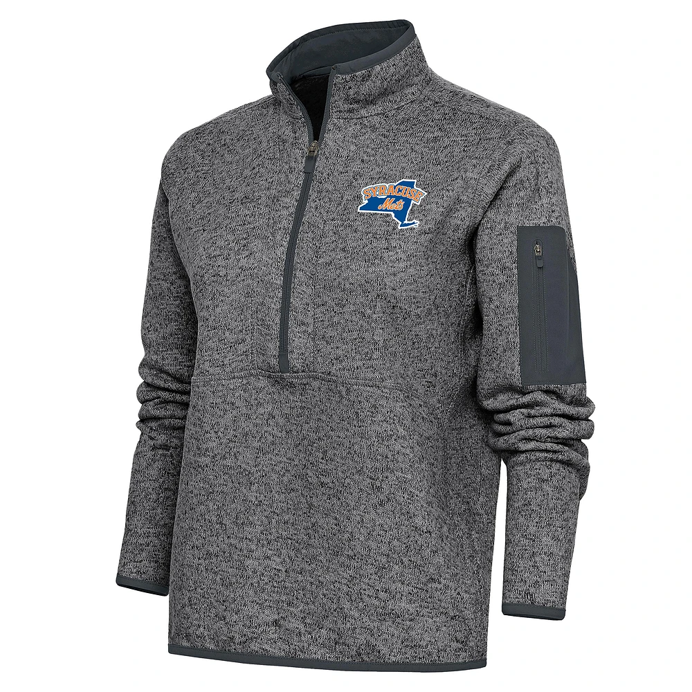 Women's Antigua Heather Charcoal Syracuse Mets Fortune Half-Zip Pullover Jacket