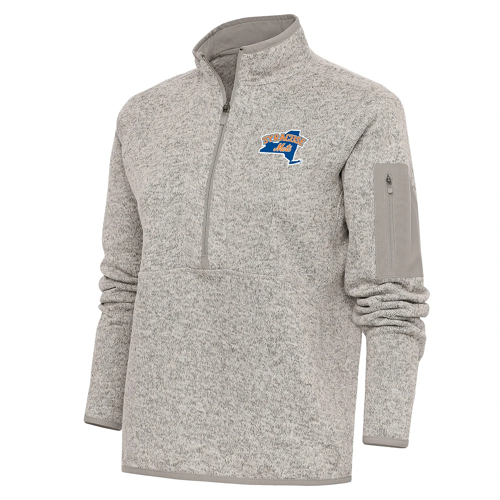 Women's Antigua Oatmeal Syracuse Mets Fortune Half-Zip Pullover Jacket